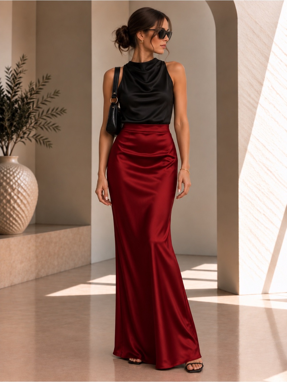Commense Red Utility Satin Maxi Skirt S | Sold Out